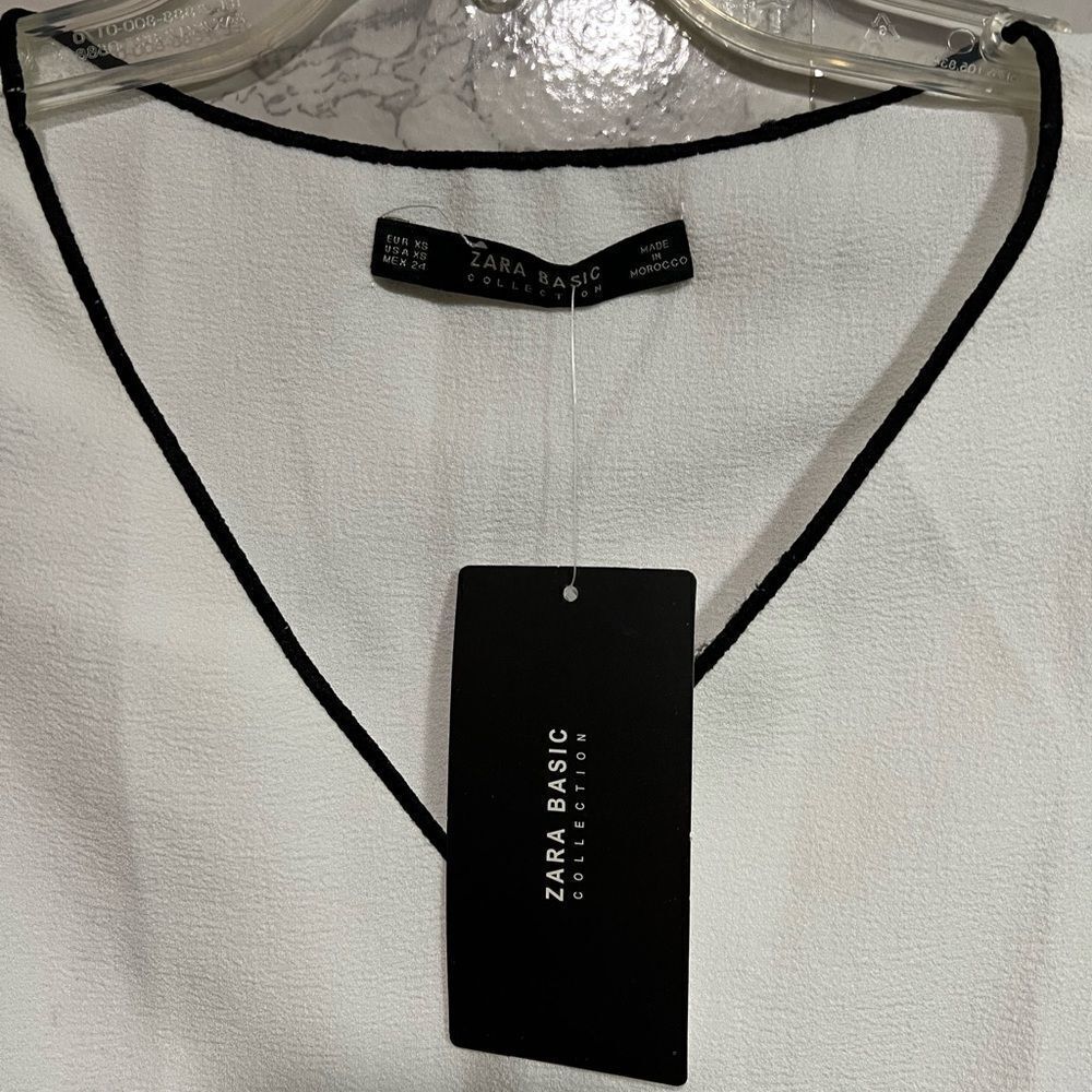 Zara White Neck Top with Contrast Piping Trim Size XS - Picture 6 of 13